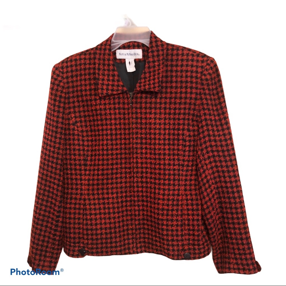 Vintage Norton McNaughton red houndstooth blazer
